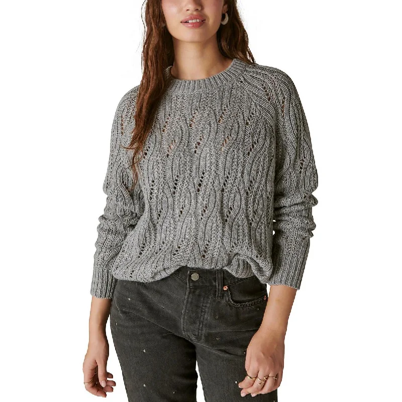 Womens Wool Blend Mock Neck Pullover Sweater Houndstooth Herringbone Solid