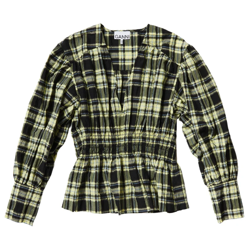 Seersucker Check Gathered Blouse Subtle Shimmer Blouse