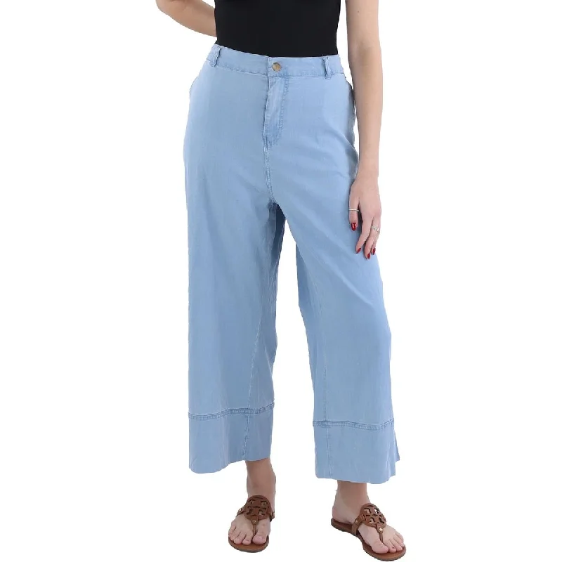 Clarissa Womens Tencel Ankle Wide Leg Jeans Comfortable Folded Hem Jeans