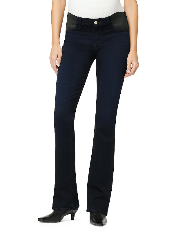 Womens Mid-Rise Maternity Bootcut Jeans Chic Double Waistband Jeans