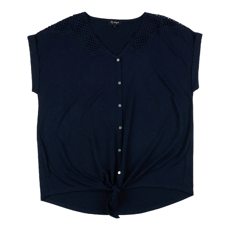 lily morgan Women's Plus V-Neck Shoulder Detail Blouse Elegant Lace Blouse
