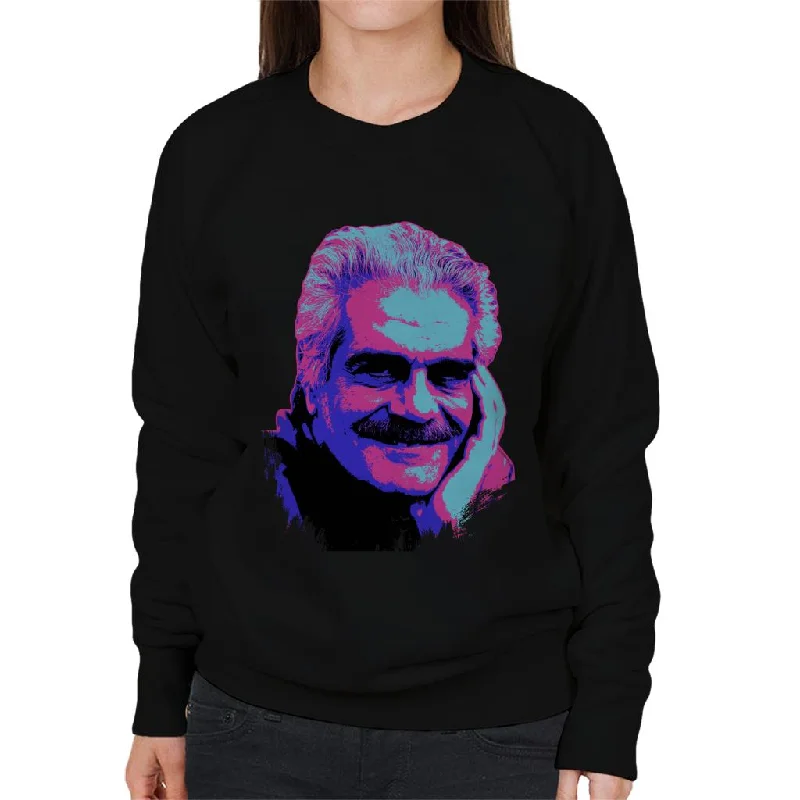 TV Times Actor Omar Sharif 1988 Pop Art Stylised Women's Sweatshirt Hoodie with Hem Raw Edge Edgy Unfinished TV Times Actor Omar Sharif 1988 Pop Art Stylised Women's Sweatshirt Hoodie with Hem Raw Edge Edgy Unfinished
