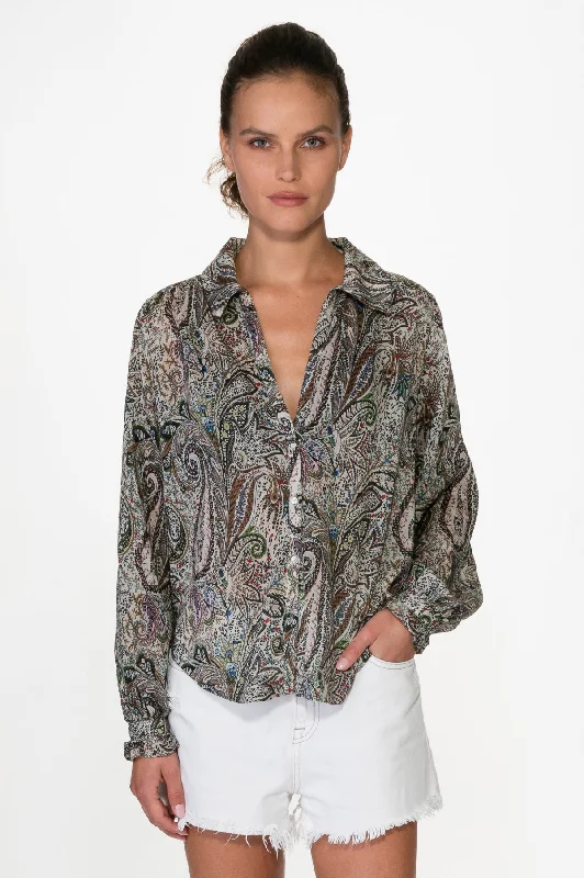 Printed Flat Chiffon Silk Blouse Versatile Layering Blouse