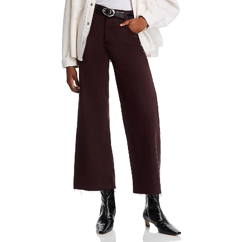 Womens High Rise Frayed Hem Wide Leg Jeans Fashionable Raw Edge Jeans