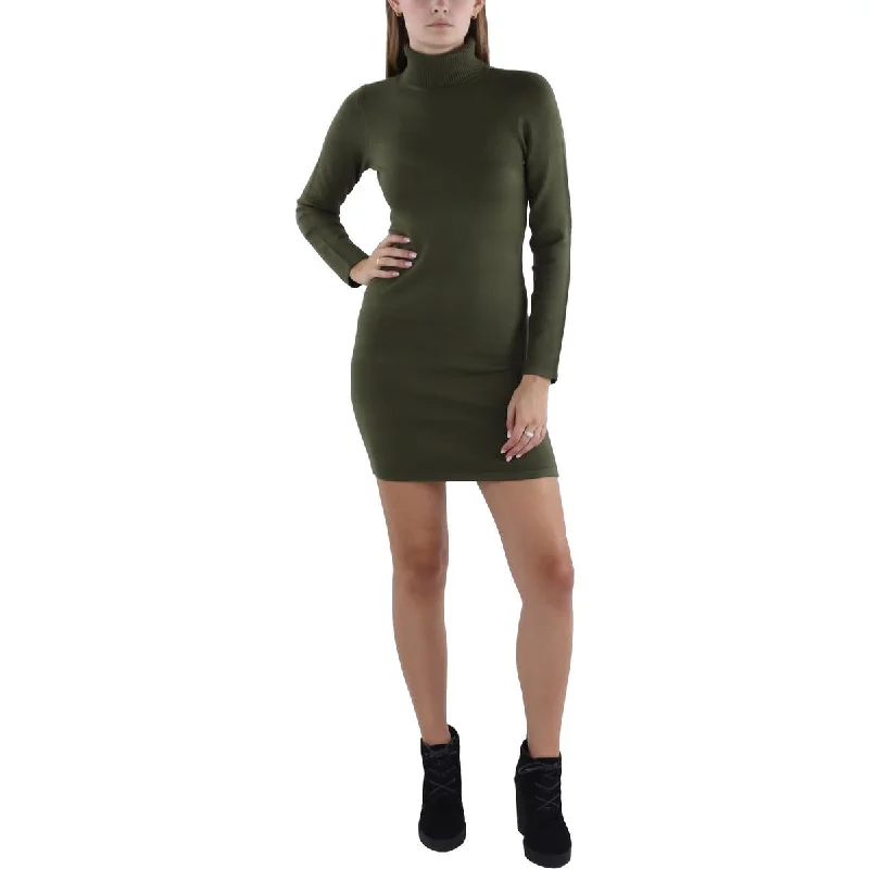 Womens Ribbed Trim Above Knee Sweaterdress Fleece Fabric Down Fabric Feather Fabric