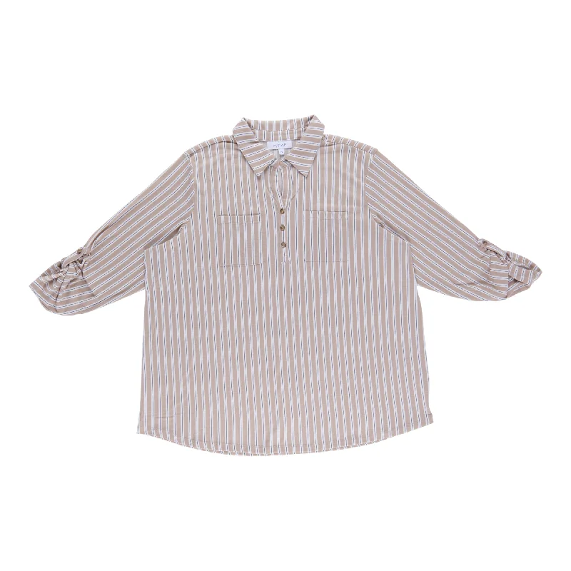 mySTYLE Women's Plus Long Sleeve Collared Button-Up Blouse Gathered Detail Blouse