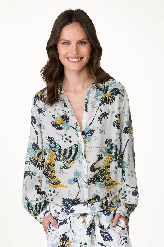White Lotus Printed Blouse Silky Tunic Blouse