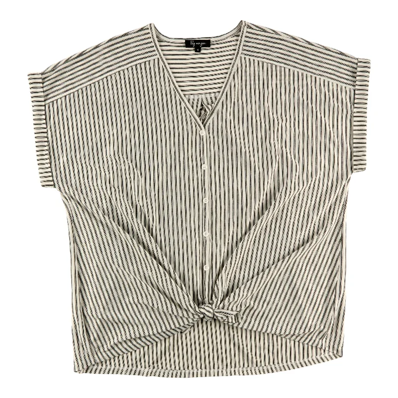 lily morgan Women's Plus V-Neck Tie-Front Blouse Textured Cotton Blouse