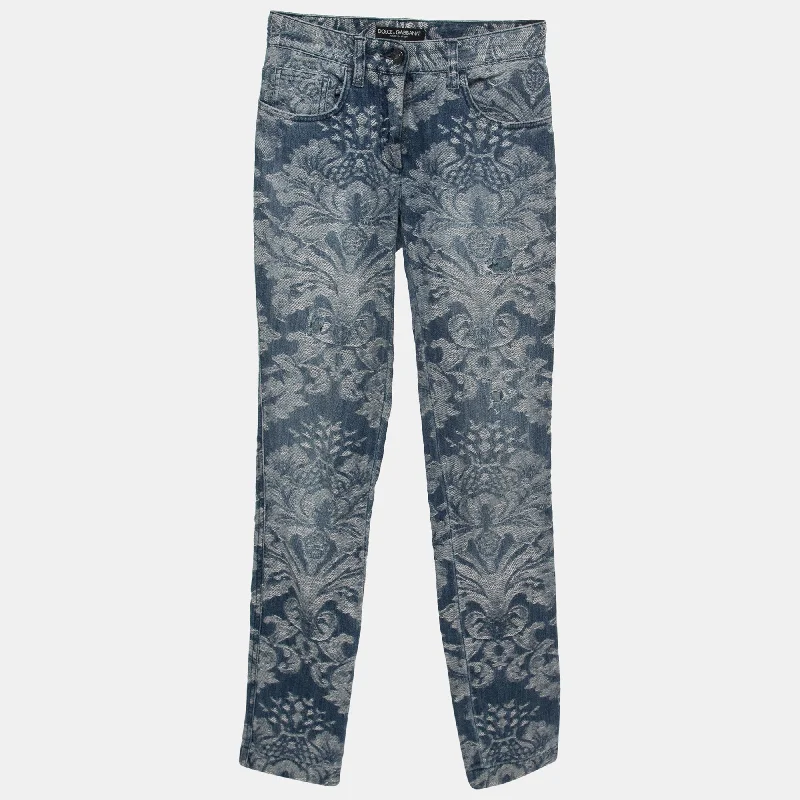 Dolce & Gabbana Blue Jacquard Denim Jeans Fashionable Button-Front Jeans