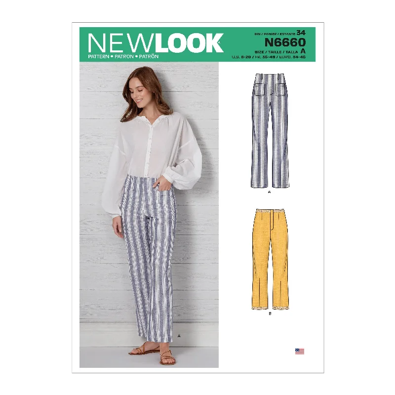 Newlook Pattern N6660 Misses' High Waisted Flared Pants In Two Lengths Trendy Tapered Pants