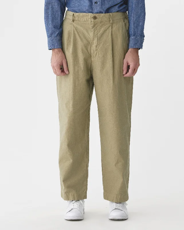 SINGLE PLEATED WIDE PANTS / BEIGE High-Waist Trousers