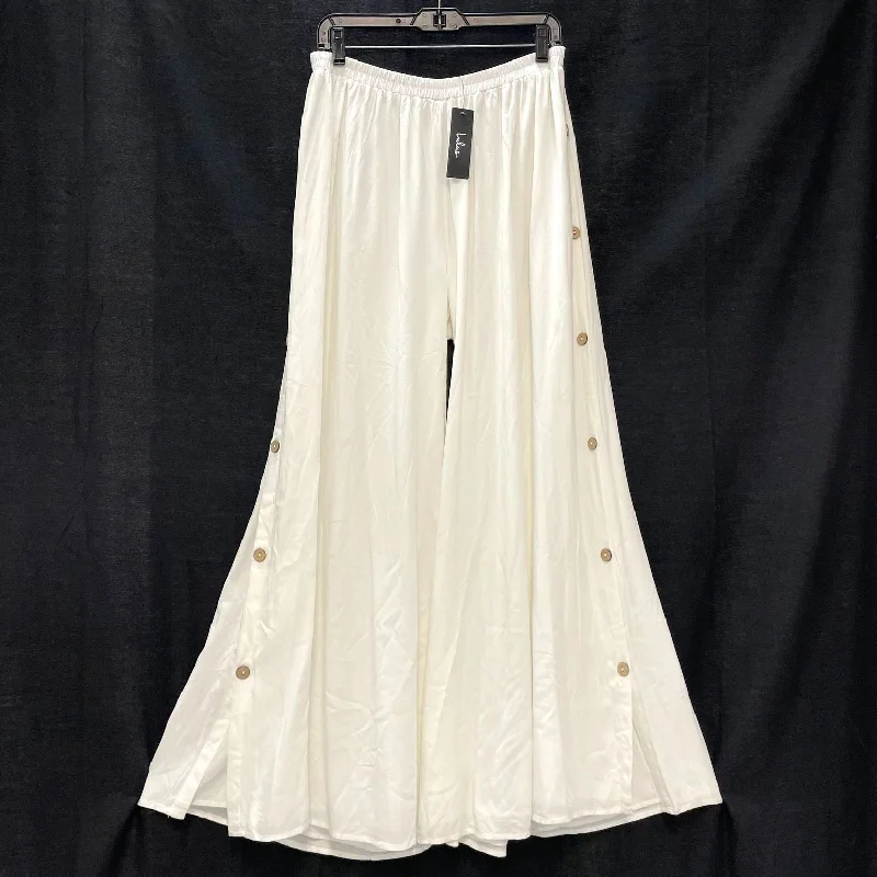 NWT Wmns LULUS White Ultra Wide Leg Button Up Side Boho Palazzo Pants Sz L Comfortable Jogging Pants NWT Wmns LULUS White Ultra Wide Leg Button Up Side Boho Palazzo Pants Sz L Comfortable Jogging Pants