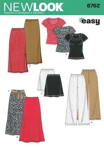 Newlook Pattern 6762 Misses Knit Pants, Skirt and Top Formal Wide-Leg Pants