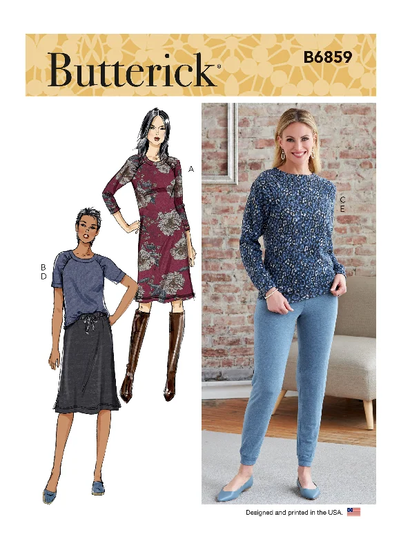 Butterick Pattern B6859 Misses' Knit Dress, Tops, Skirt and Pants Classic Cropped Pants