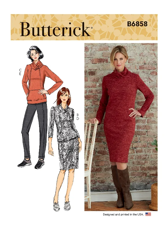 Butterick Pattern B6858 Misses' Knit Dress, Tops, Skirt and Pants Casual Plaid Pants