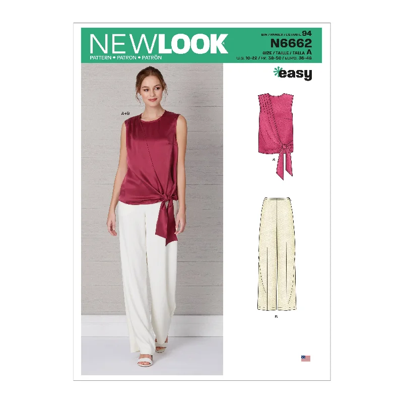 Newlook Pattern N6662 Misses' Drape Top & Wide Leg Pants Slim-Fit Khaki Pants