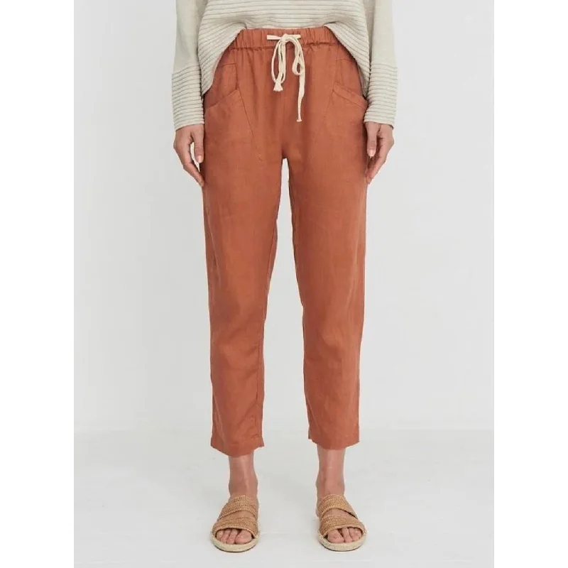 Little Lies Luxe Linen Pants - Rust Comfy High-Waist Jeans