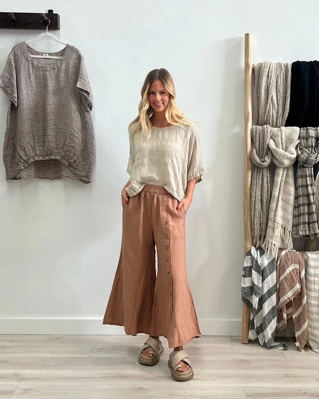 Bruna Button Wide Legged Pants - Clay Trendy Velvet Pants