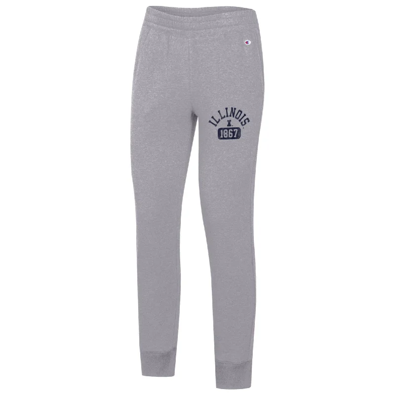 Illinois Fighting Illini Women's Champion Grey Logo Fleece Pants Comfortable Wide-Leg Pants