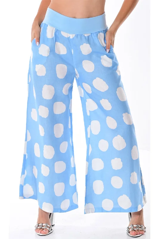 Azucar Ladies 100% Linen Pants w/Wide Leg & Wide Waist Band. Polka-Dot Print/Cloud in (2) Colors -LLWP104 Comfy Zip-Up Pants Azucar Ladies 100% Linen Pants w/Wide Leg & Wide Waist Band. Polka-Dot Print/Cloud in (2) Colors -LLWP104 Comfy Zip-Up Pants