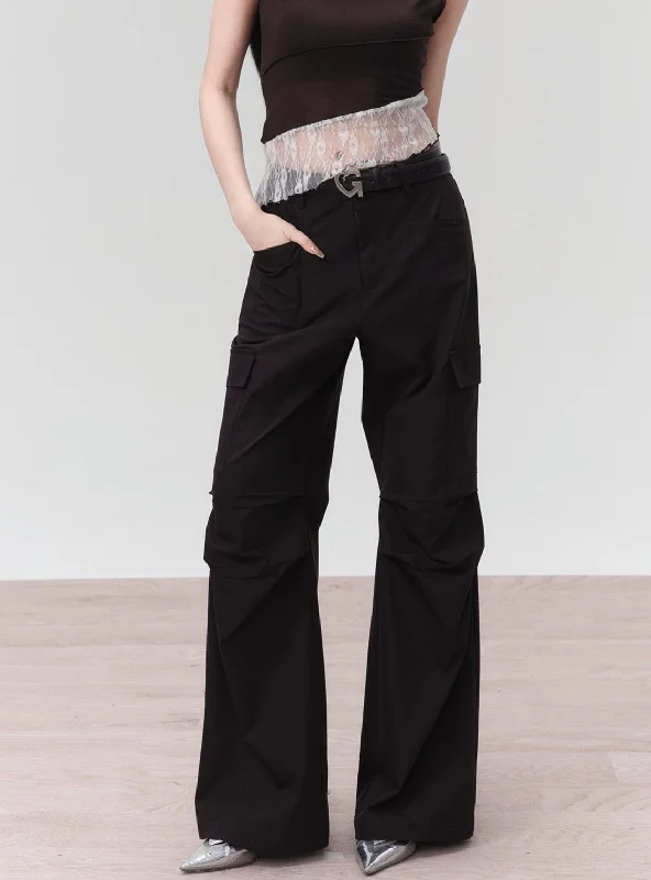 High-Waisted Flared Cargo Pants Trendy Printed Leggings