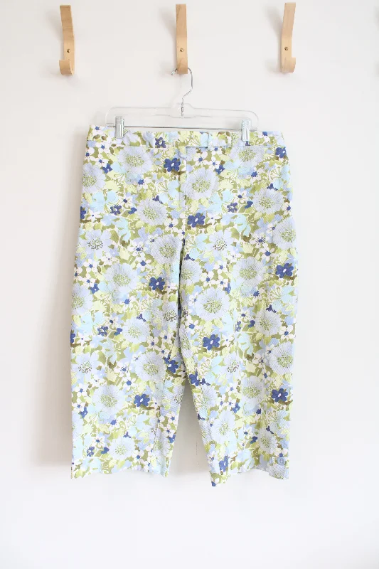 Jaclyn Smith Blue & Green Floral Capri Pants | 18 Chic Slim Fit Pants