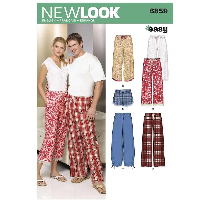 Newlook Pattern 6859 Misses, Men and Teens Pajama Pants and Shorts Casual Plaid Pants