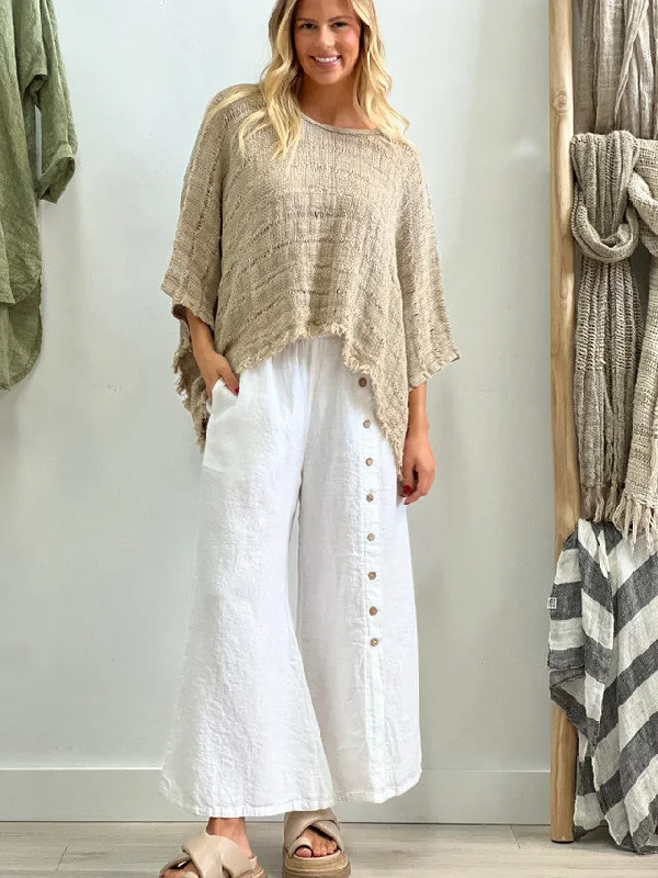 Bruna Button Wide Legged Pants - White Relaxed High-Waist Trousers