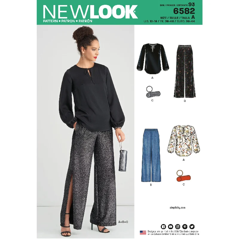 Newlook Pattern 6582 Misses' Pant, Top and Clutch Classic Flared Pants