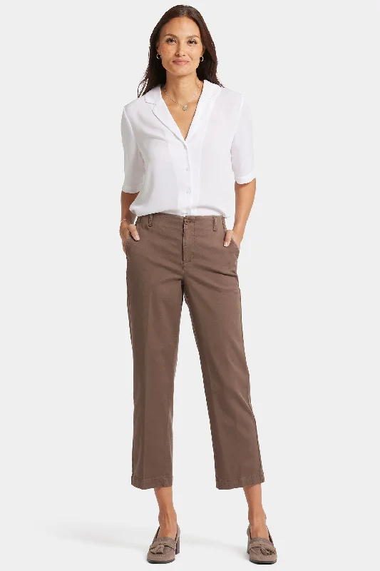 Marilyn Straight Ankle Pants - Dark Wood Lightweight Linen Pants