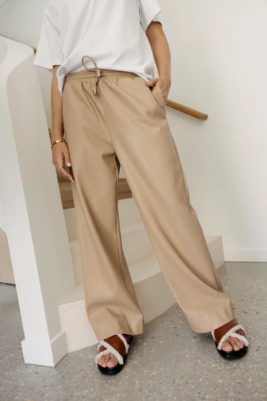 ROLLO Vegan Pants Beige Trendy Wide-Leg Pants