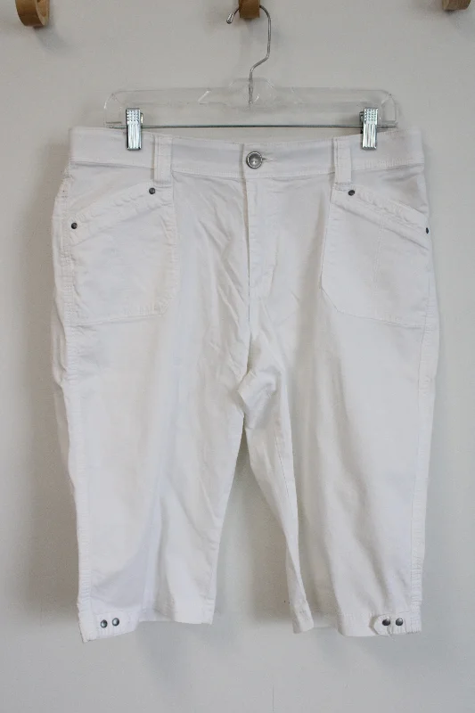Lee Comfort Wasitband White Capri Pants | 12 Petite Modern Stretch Trousers