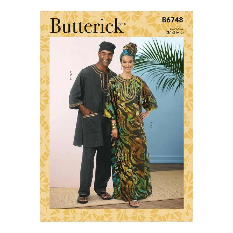 Butterick Pattern B6748 Unisex Tunic, Caftan, Pants, Hat and Head Wrap XM (S-M-L) Casual Yoga Pants