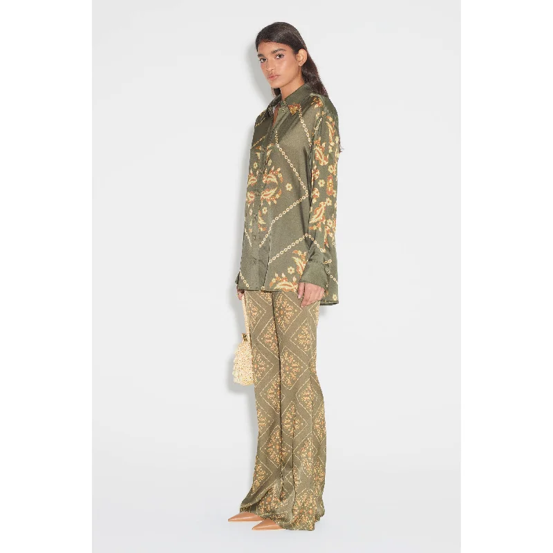 Hansen & Gretel Johnny Silk Pant - Sage Tile Stylish Paperbag Waist Pants