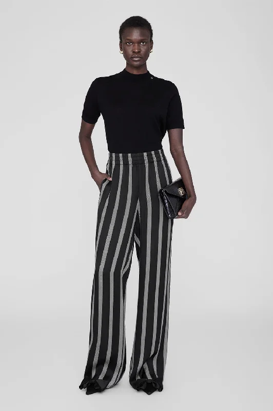 Soto Pant - Black Herringbone Stripe Stylish Paperbag Waist Pants