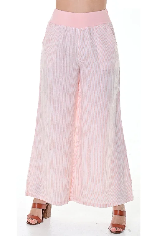 Azucar Ladies Extra Wide Leg 100% Linen Pants w/Pockets Elastic Waist Band and Stripes in (2) Colors-LLWP113S Chic Slim Fit Pants Azucar Ladies Extra Wide Leg 100% Linen Pants w/Pockets Elastic Waist Band and Stripes in (2) Colors-LLWP113S Chic Slim Fit Pants