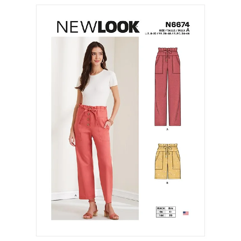 Newlook Pattern N6674 Misses' Button Front Paperbag Pants or Shorts Casual Wide Pants