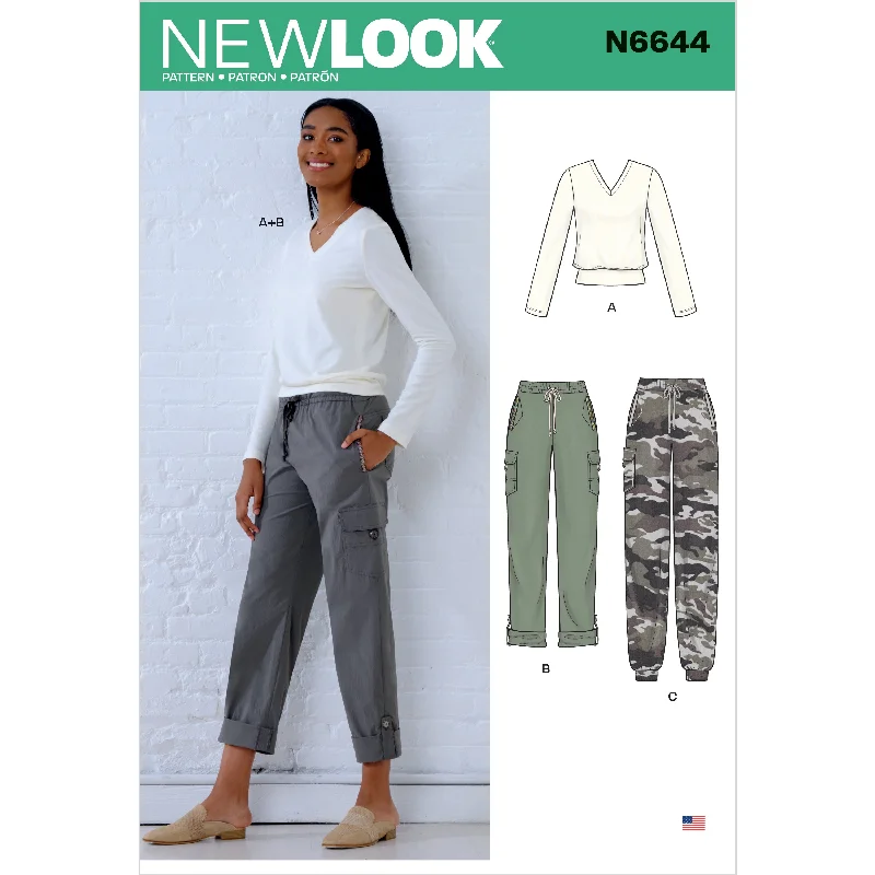 Newlook Pattern N6644 Misses' Cargo Pants and Knit Top Soft Stretch Leggings