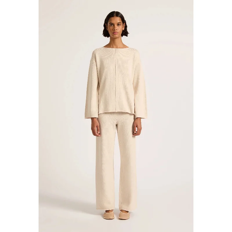 Nude Lucy Lilou Knit Pant - Bone Trendy Wide-Legged Trousers