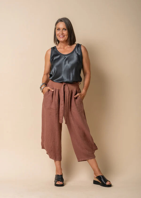 Addison Linen Pants - Nutmeg Classic Pleated Pants