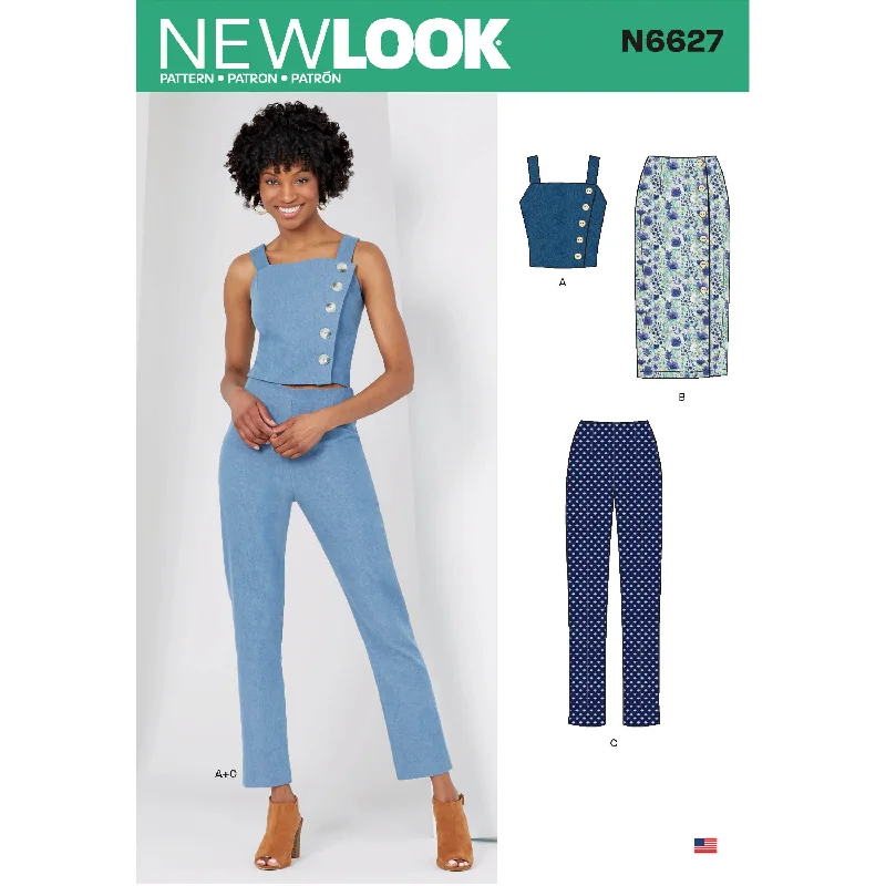 Newlook Pattern N6627 Misses' Top, Skirt, And Pants Elegant Palazzo Trousers