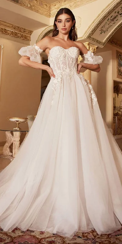 Andrea & Leo A1103W Long A-Line Gown with Corset Boning Removable Cuffs