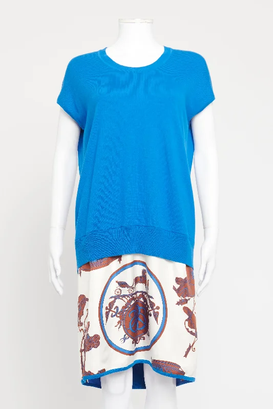 Blue Cashmere and Silk Blend Preowned Contrast Knee Length Dress