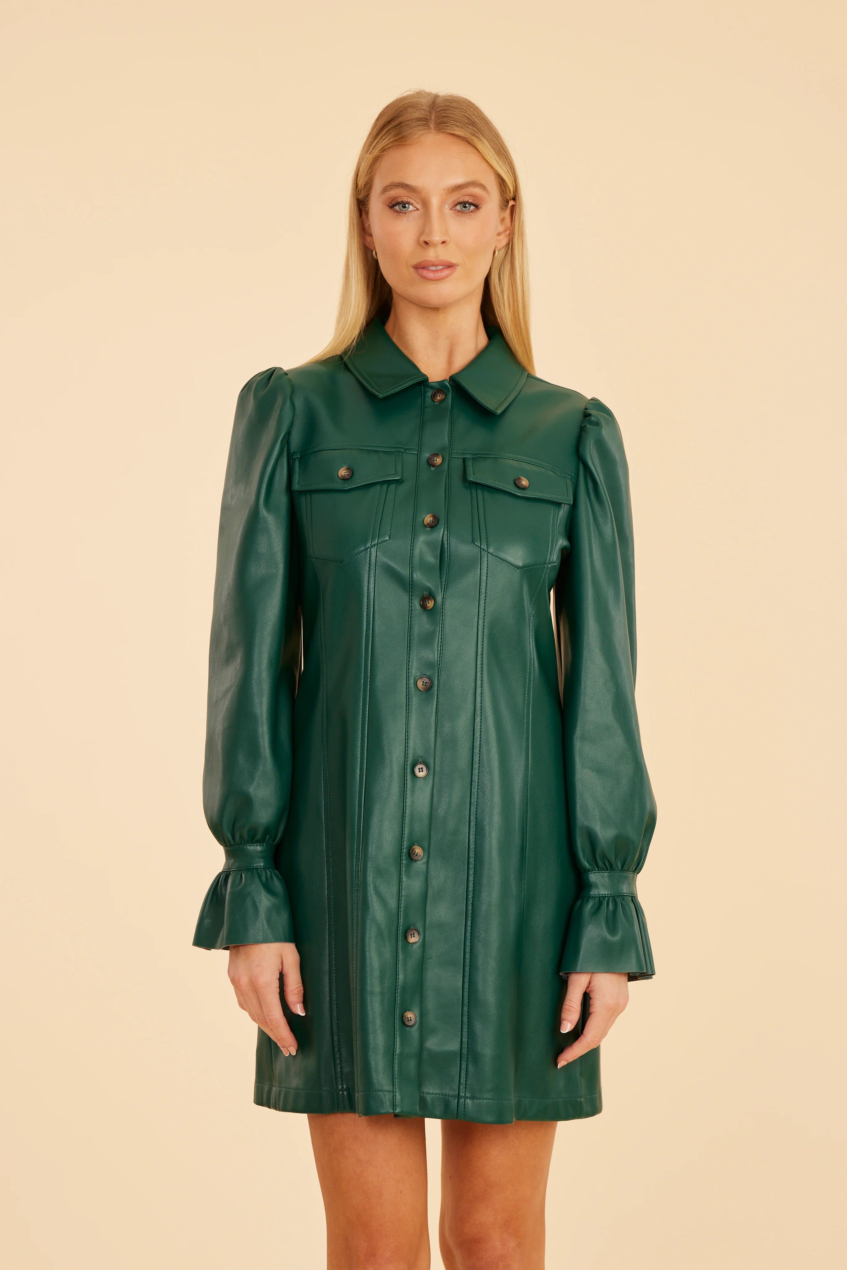 Dolce Cabo Faux Leather Ruffle Cuff Dress