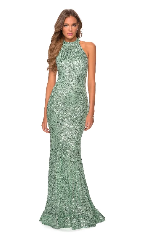 La Femme High-Neck Fitted Sequin Prom Dress 28612