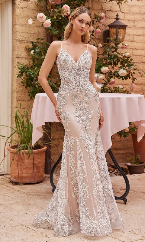 Off-White Long Embroidered Formal Gown J859W