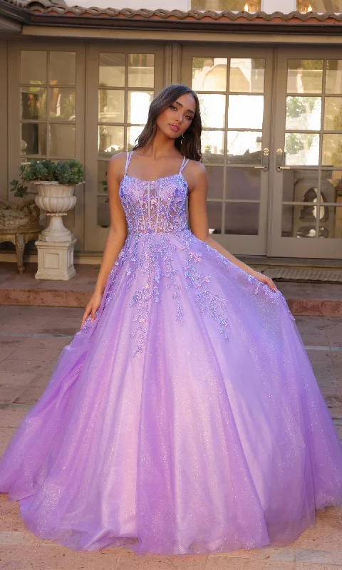 Glitter-Tulle Long Prom Ball Gown H1271