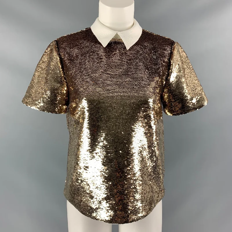 RACHEL ZOE Size 2 Gold Polyester Sequined Zip Up Dress Top