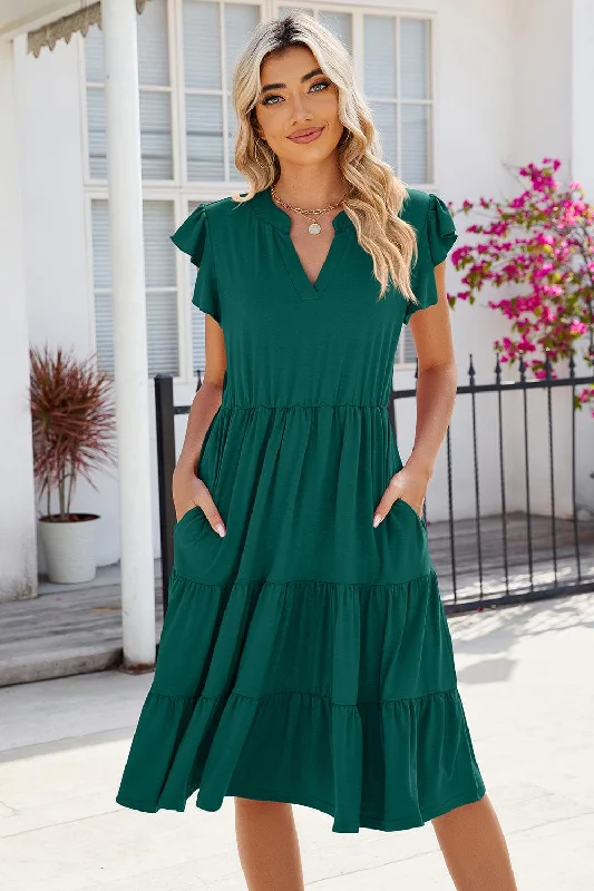 Ruched Notched Cap Sleeve Dress in 6 Colors