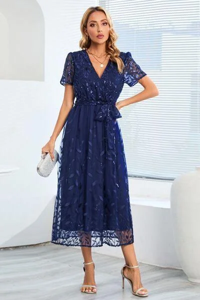 Sequin Leaf Embroidery Dress in 4 Colors